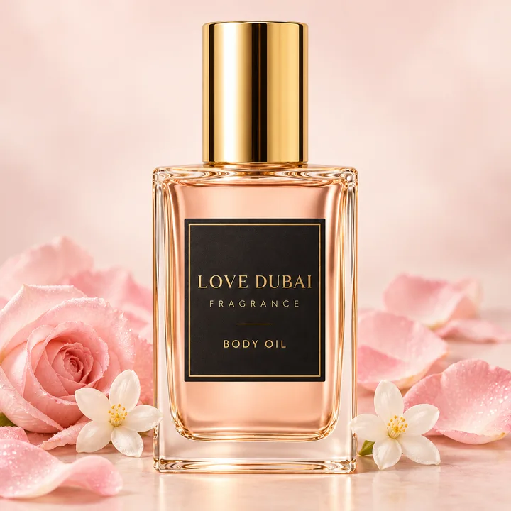 Love Dubai floral body-oil campaign illustration